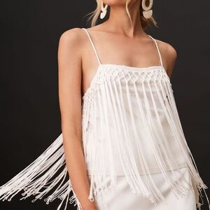 Anthropologie White Fringe Tank Top